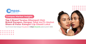 Top 10 brand lokal kategori lip glazed di ShopTokopedia Q2 2026 dengan Oh My Glam, Make Over, dan Wardah mencatat total 44,7% market share.