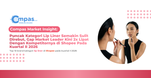 Top 10 brand kategori lip liner di Shopee kuartal II 2026 dengan gap market share posisi pertama lebih dari dua kali runner-up.