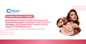 Top 10 brand cushion di Shopee Q2 2026 dengan Glad2Glow dan Skintific konsisten di dua posisi teratas serta tiga brand Paragon berada tepat di belakangnya.